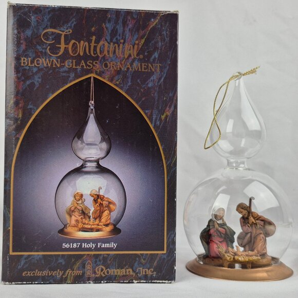 Fontanini Holy Family Blown Glass Tear Drop Christmas Ornament Vintage 90's - Picture 1 of 16